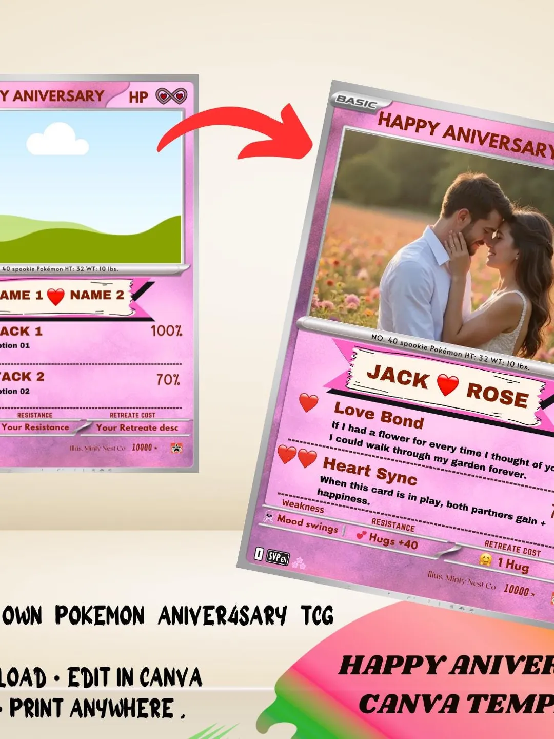 custom pokemon card for boyfriend Custom Couple Pkm Card, Personalized Anniversary Trading Card, Anime C