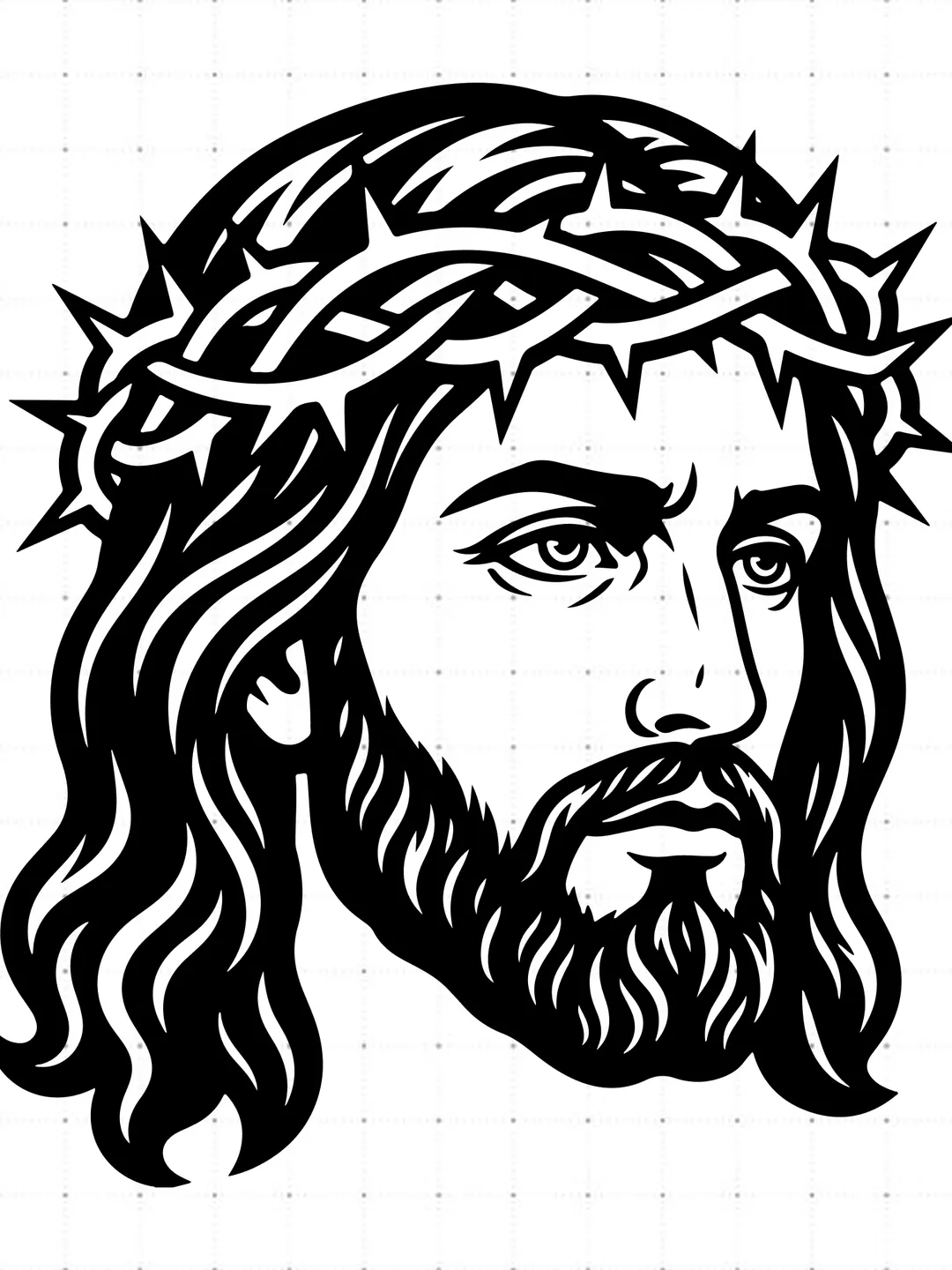 Jesus Crown Of Thorns SVG, Three Quarter Profile Jesus SVG, Christian Faith Portrait Cut File, Holy Jesus Face Vector, Religious T-Shirt Design, Savior Graphic for Cricut Silhouette
