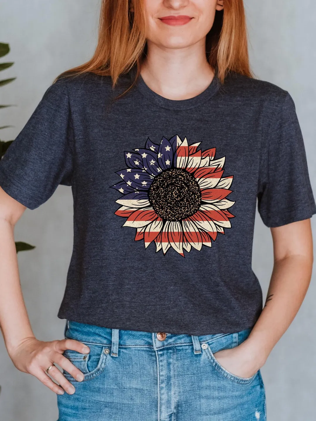 Sunflower American Flag T-Shirt: 4th of July Patriotic Tee