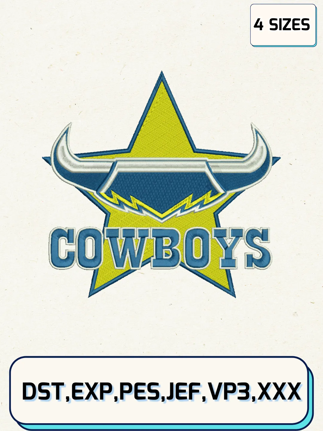North Queensland Cowboys Logos Embroidery Design Files, NRL Logos Embroidery Designs, Machine Embroidery Files, 4 Sizes