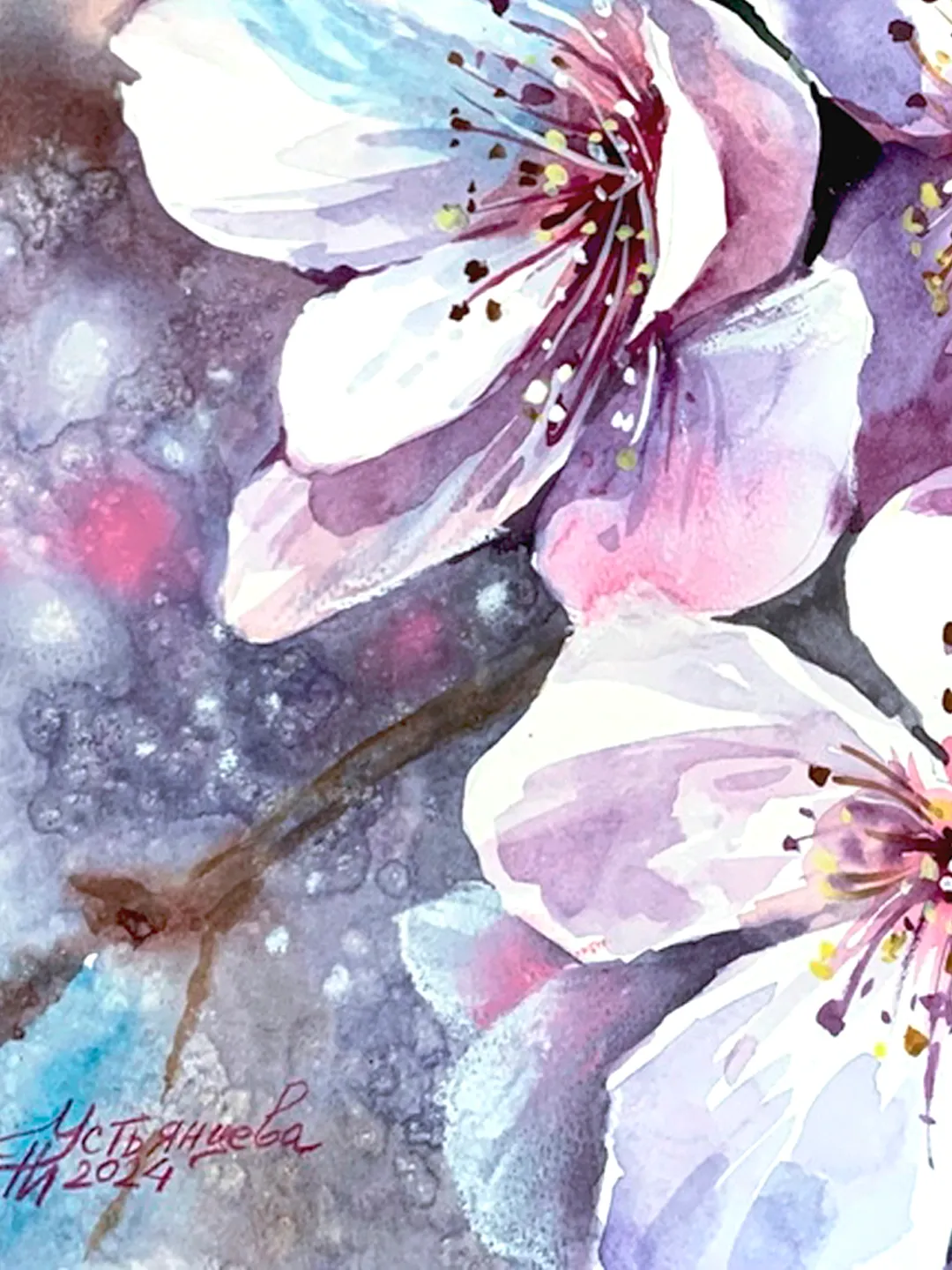 Blooming apple tree watercolor painting
