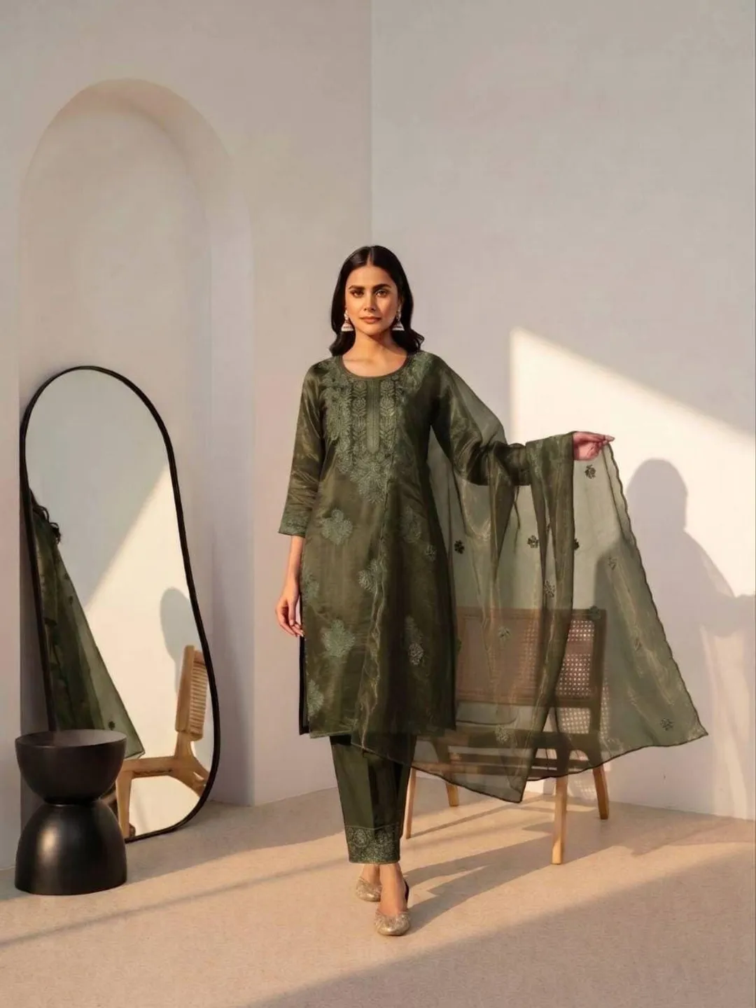Twill Cotton Embroidered Kurta Set with Net Dupatta for Women Indian Ethnic Suit Festive Wear Party Outfit Traditional Dress