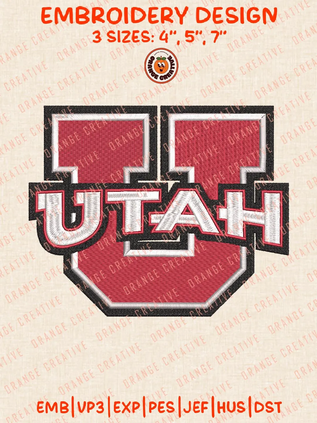 NCAA Utah Utes Text Embroidery Design, NCAA Team Logo Embroidery Design, Machine Embroidery Design File, 4 Sizes, Custom Size, Digital Download