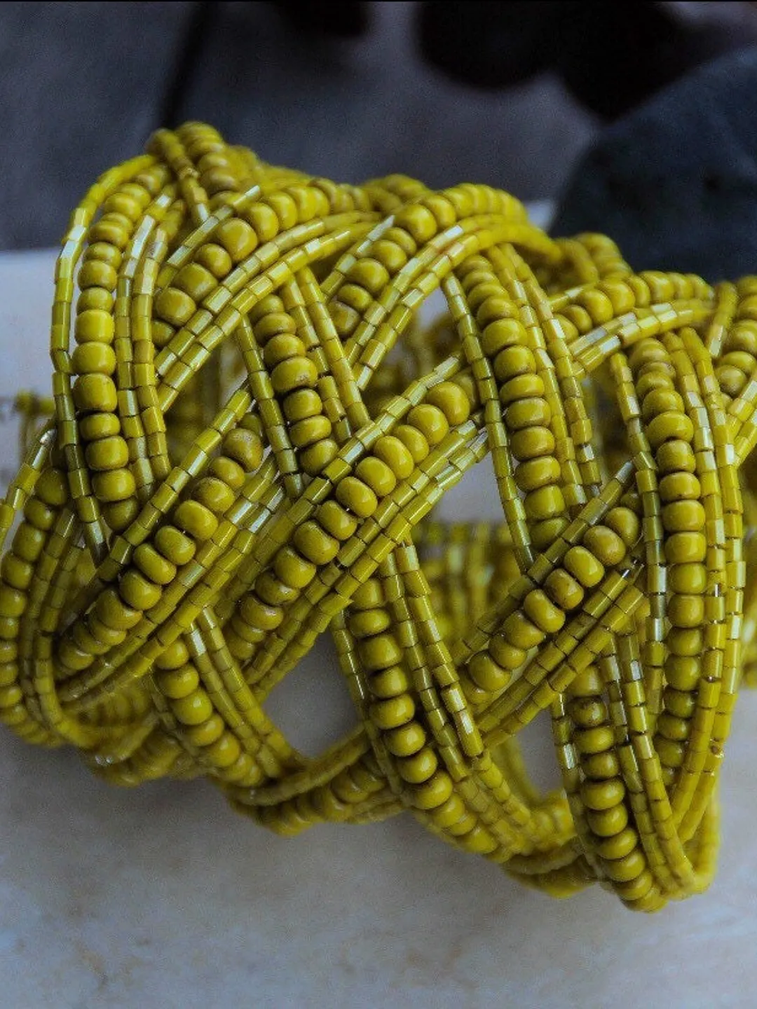 Yellow Beaded Handmade Women Bracelet | Wide Bracelet | Bead Bracelet | Yellow Summer Bracelet | Chic Bracelet | Evening  Classy Bracelet