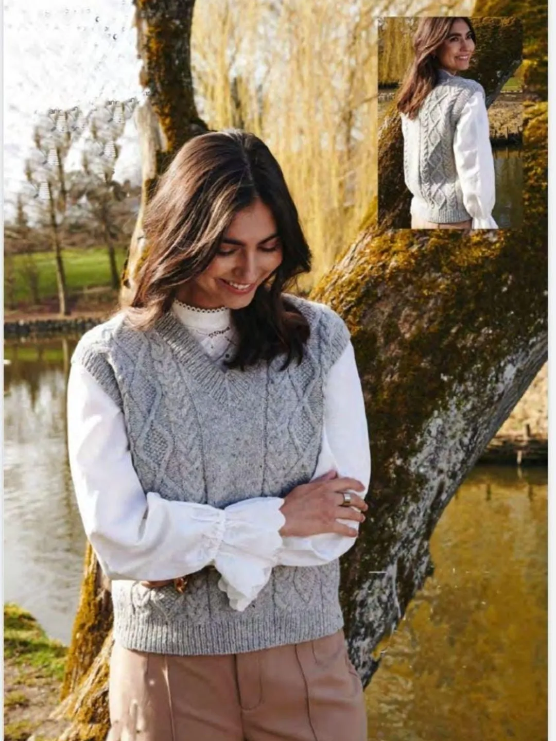 Vest knitting pattern, cable v neck vest waistcoat pattern, women ladies top, sleeveless cardigan instant download