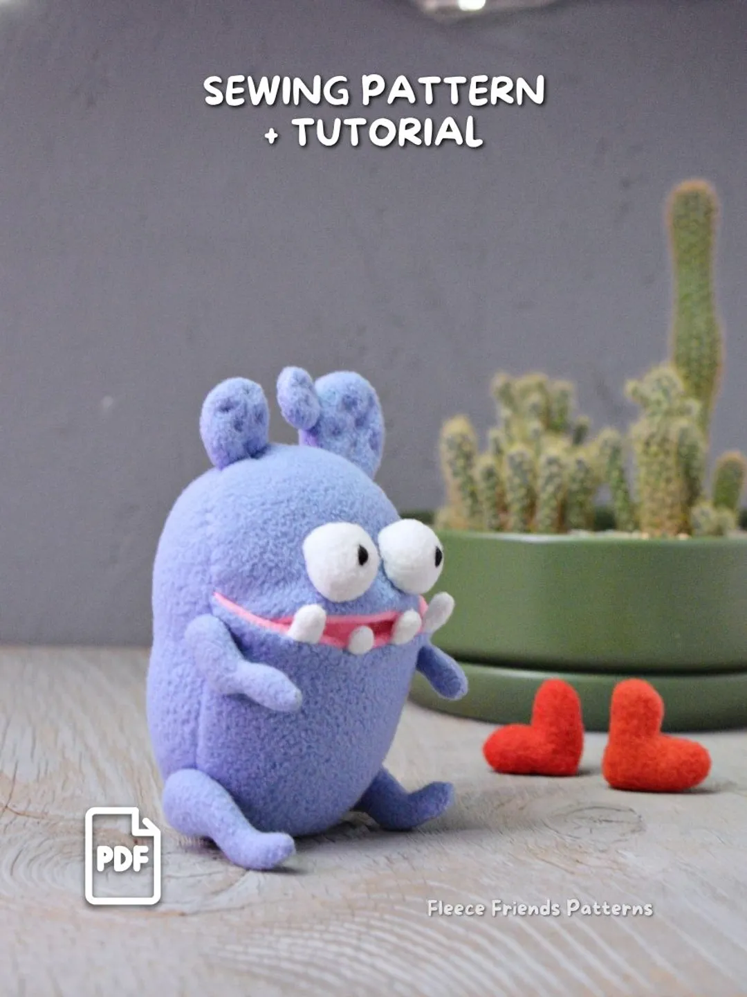 Cactus Monster Plush Sewing Pattern Secret Mouth Pocket PDF