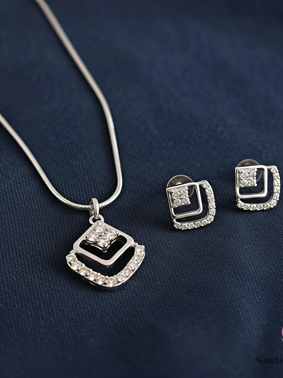 Lab Grown Diamond Geometric Clover Jewelry Set in 925 Sterling Silver ...