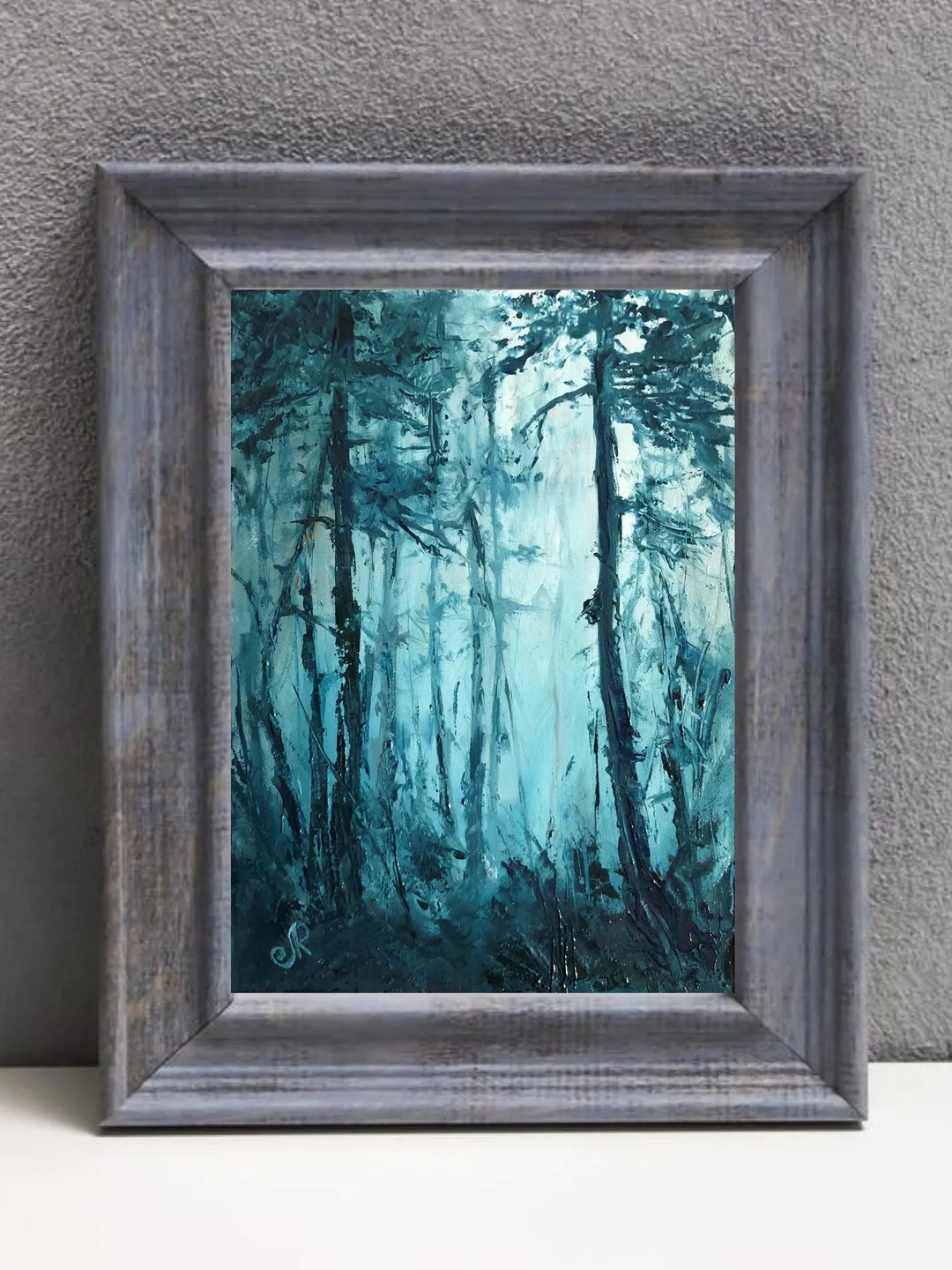 Forest Oil Original Small Painting Foggy Forest Painting Abstract Landscape Painting