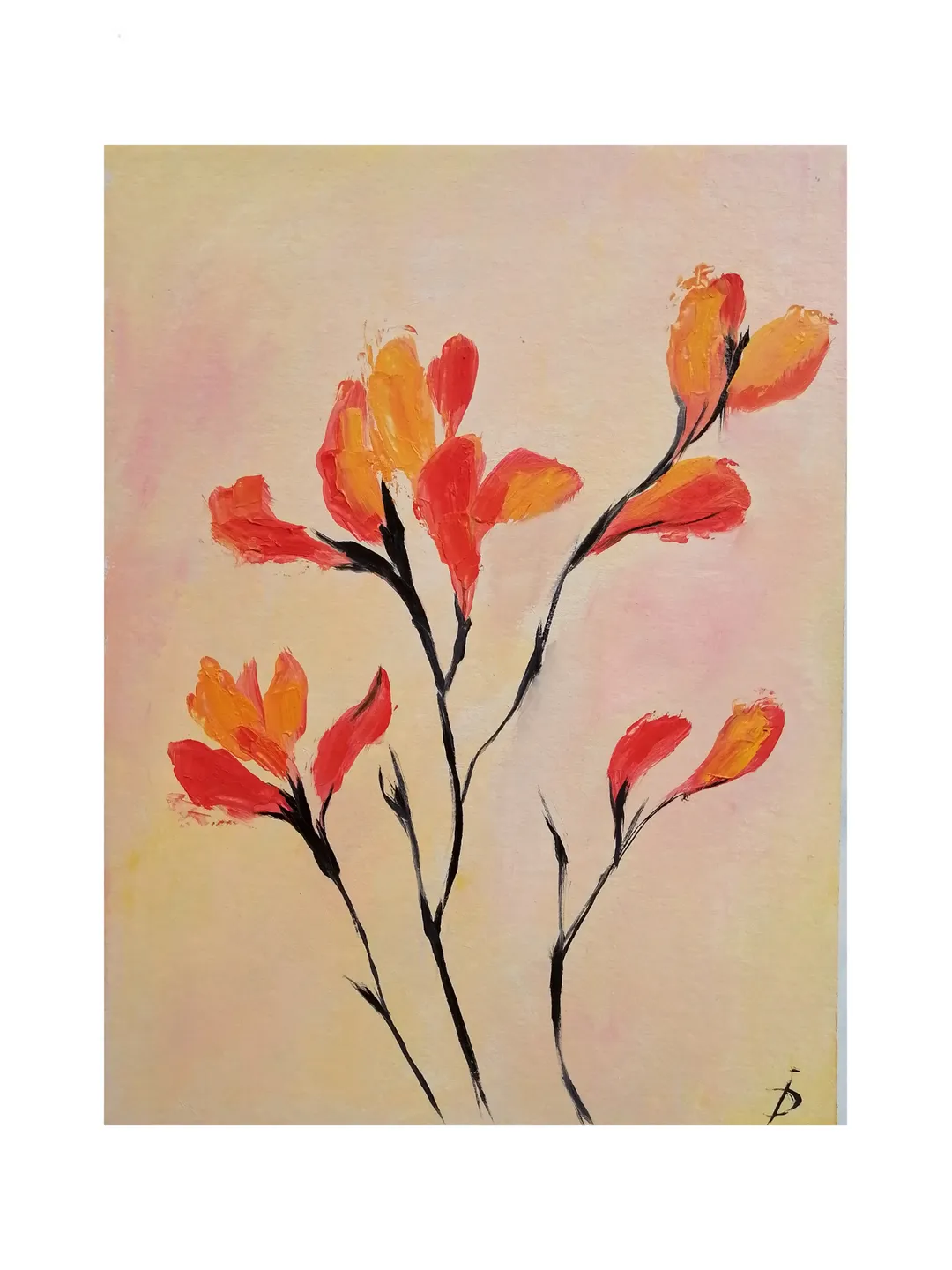 Abstract Red Flowers Original Oil Painting Floral Artwork