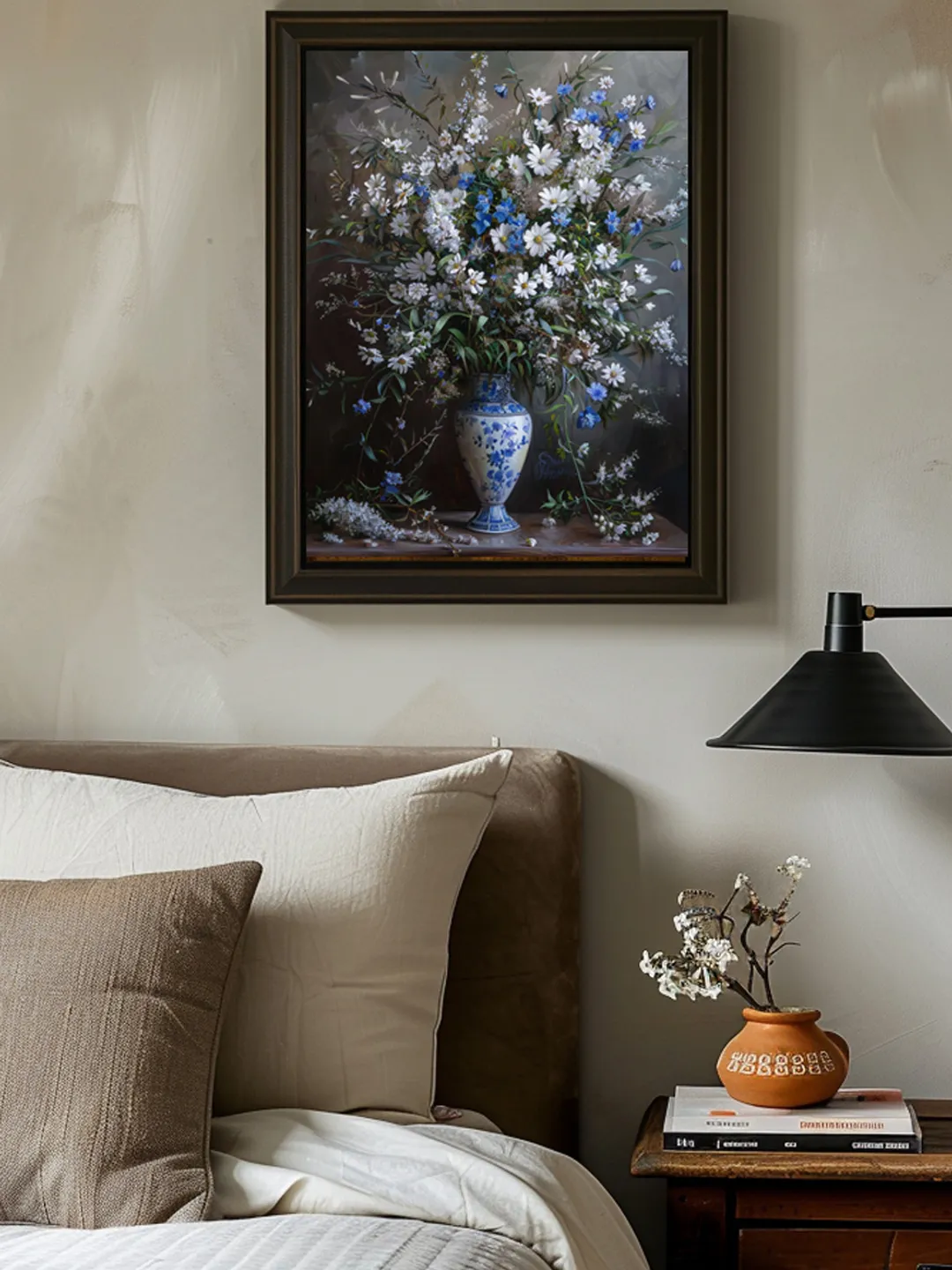 Abstract Digital Art, Painting with Blue Wildflowers, Wall Art Decor 3:4, Digital Print, Flowers in Vase