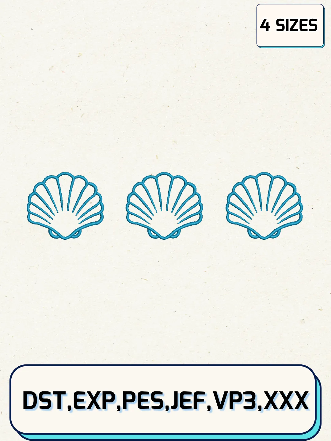 Sea Shell Logos Embroidery Design Files, Summer Logos Embroidery Designs, Machine Embroidery Files, 4 Sizes