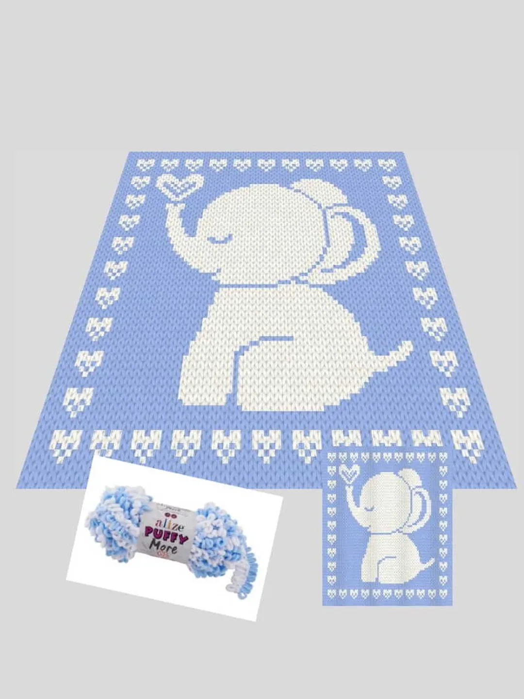 Loop yarn Finger knitted Elephant baby blanket pattern PDF