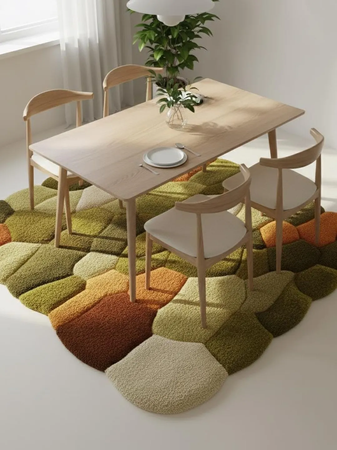 Hand Tufted Wool Pebble Rug | Moss Green & Burnt Orange