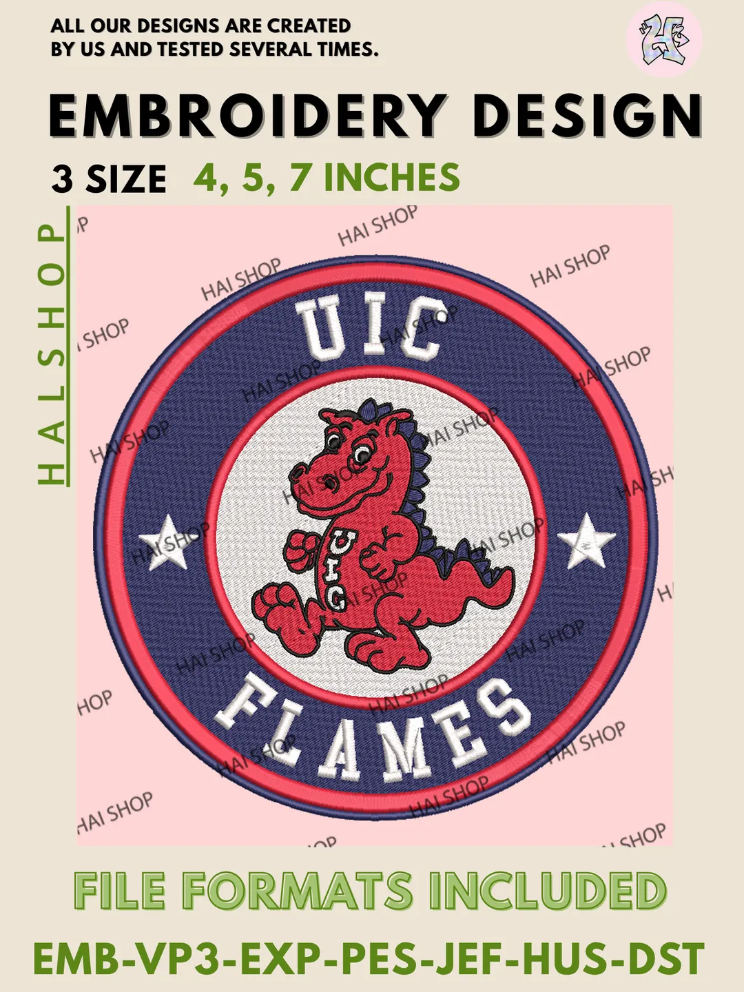 NCAA UIC Flames Football Team Head Logo Embroidery, UIC Flames Logo Embroidery Files, Digital Download