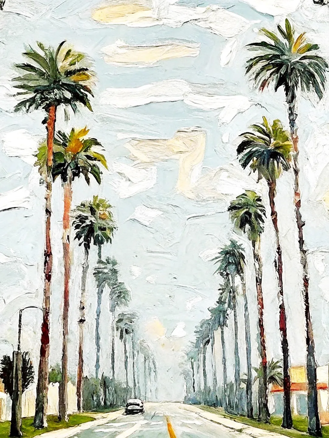 Los Angeles Oil Painting Street Original Art Impasto Scene Sunset Boulevard Impressionist Painting Palm Trees Car Cityscape Art Gift