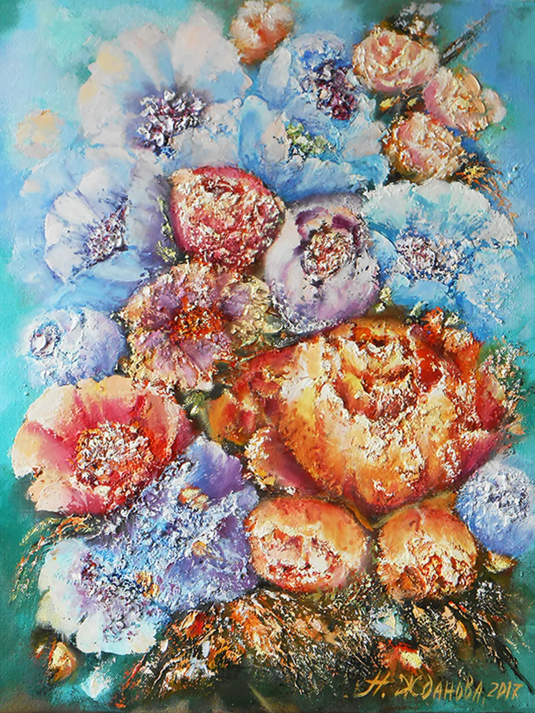 Textured Flower Paintings, Textured Flower Art on Canvas