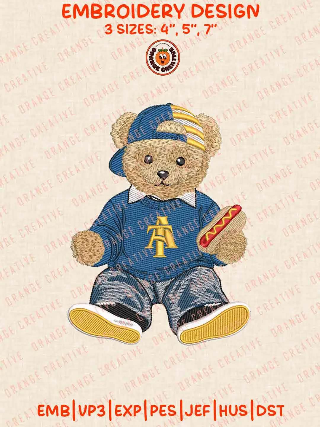 North Carolina AT Aggie Teddy Bear Embroidery Design Files, Football Embroidery Designs, Sport Machine Embroidery Files, 3 Sizes, Custom Sizes, Instant Download