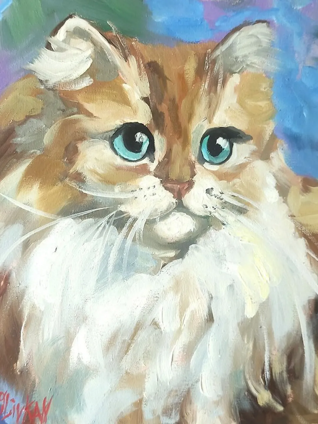 Red Cat Painting Original Art Oil Animal Artwork Cat Wall Art by OlivKan