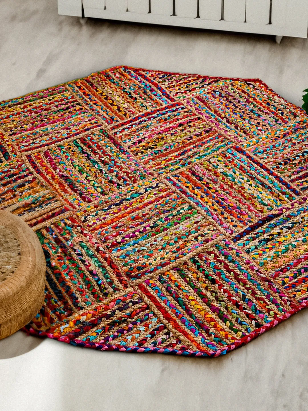 Chindi Jute Multicolour Rag Braided Boho Irregular shape Rug, Bohemian ...
