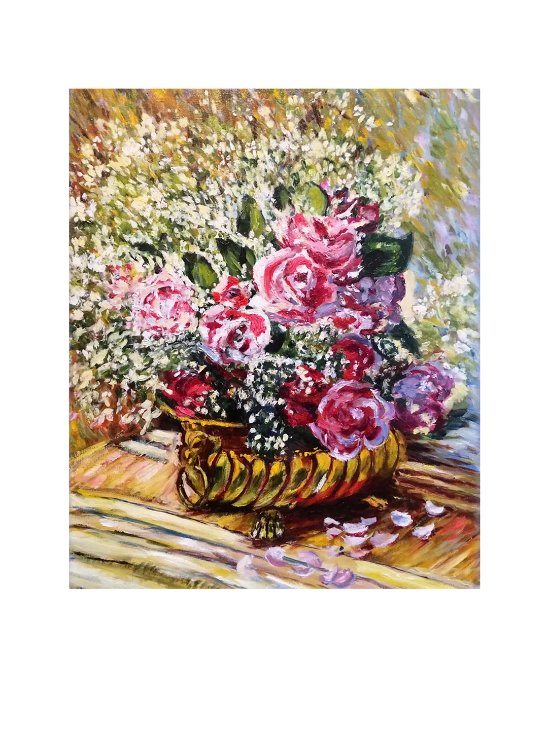 Red Rose Painting, Original Flower Oil Painting on Canvas, Claude Monet Art