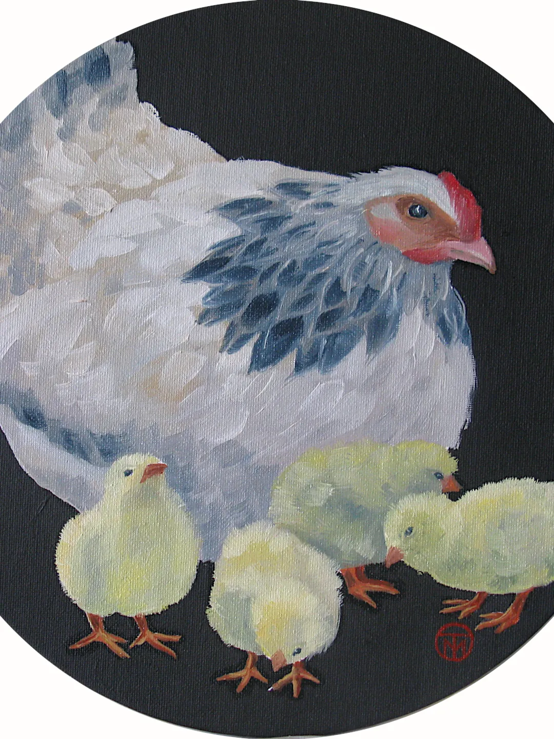 Chicken Painting Bird Original Art Animal Round Painting On Canvas Farmhouse Wall Art Pet Portrait 12" By Colibri Art