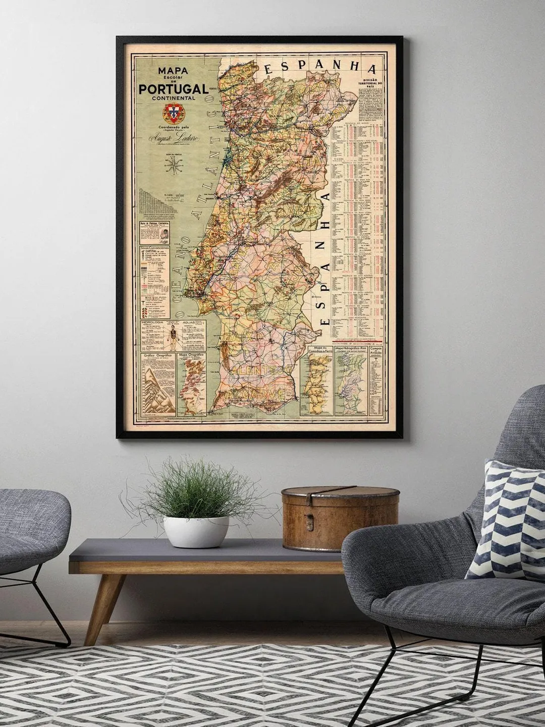 Old Portugal Map Print, Portuguese Wall Art