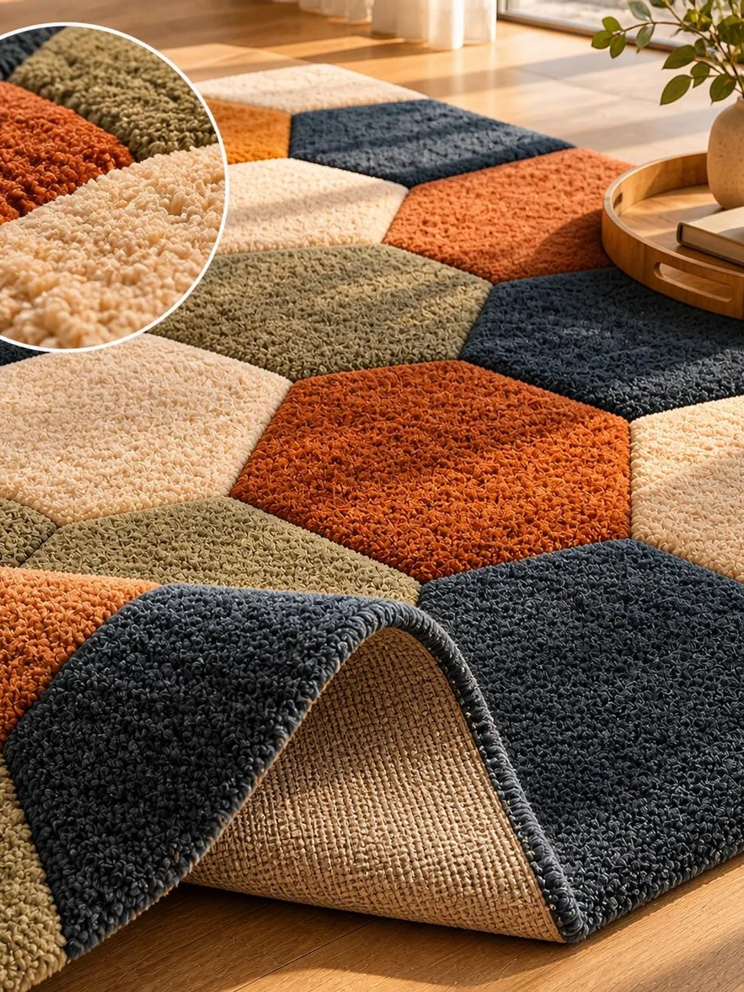 Handmade Wool Patchwork Area Rug, Geometric Abstract Living Room Carpet