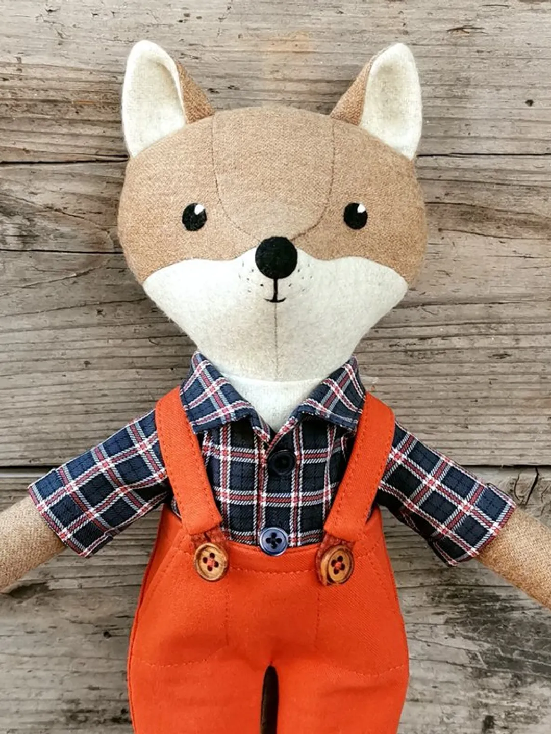 Beige coyote boy, stuffed wool coyote doll, textile plush soft toy