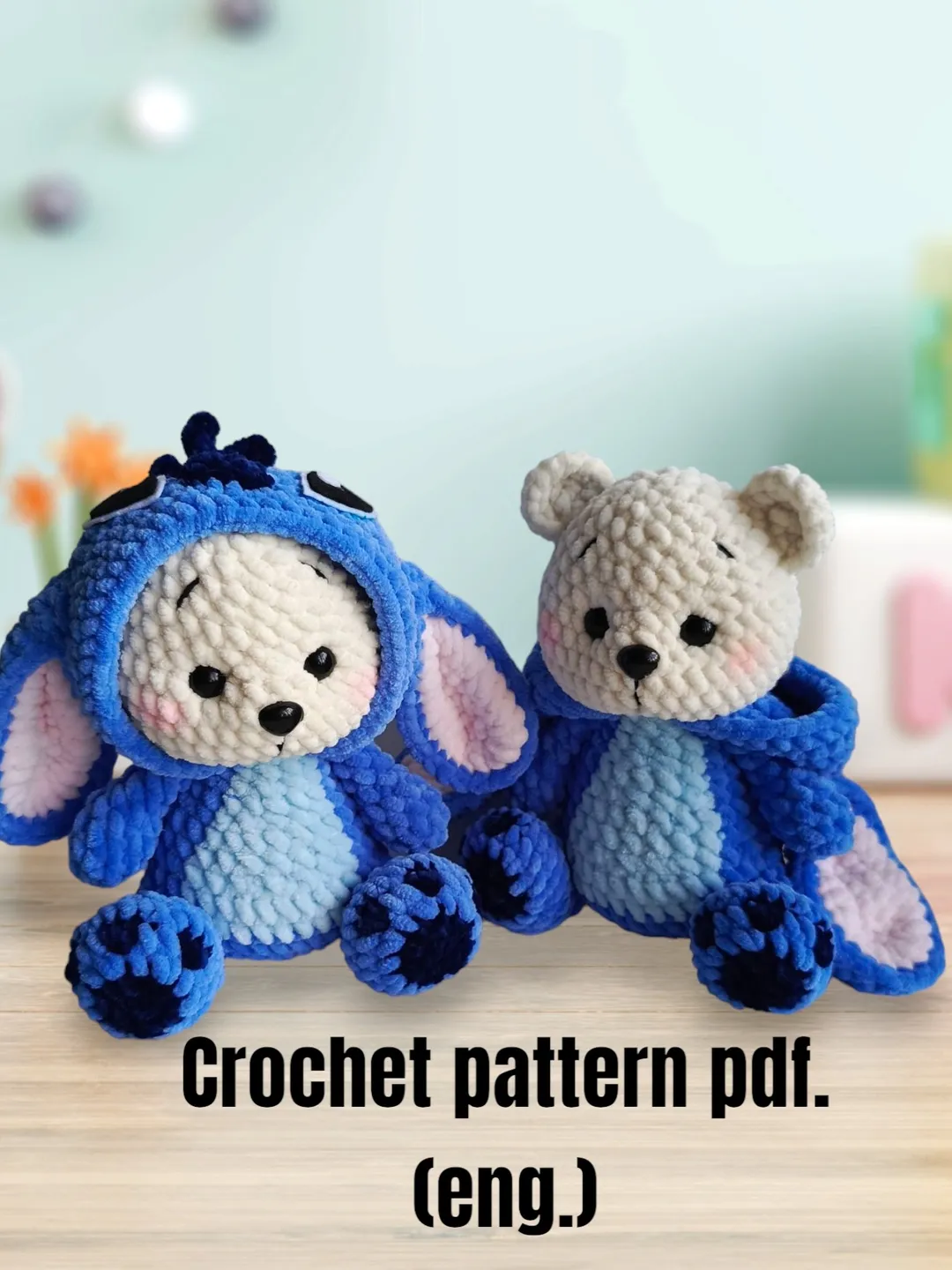 CROCHET PATTERN (PDF): Stitch Amigurumi, Crochet Plush Stitch toy pattern, amigurumi blue alien, crochet bear