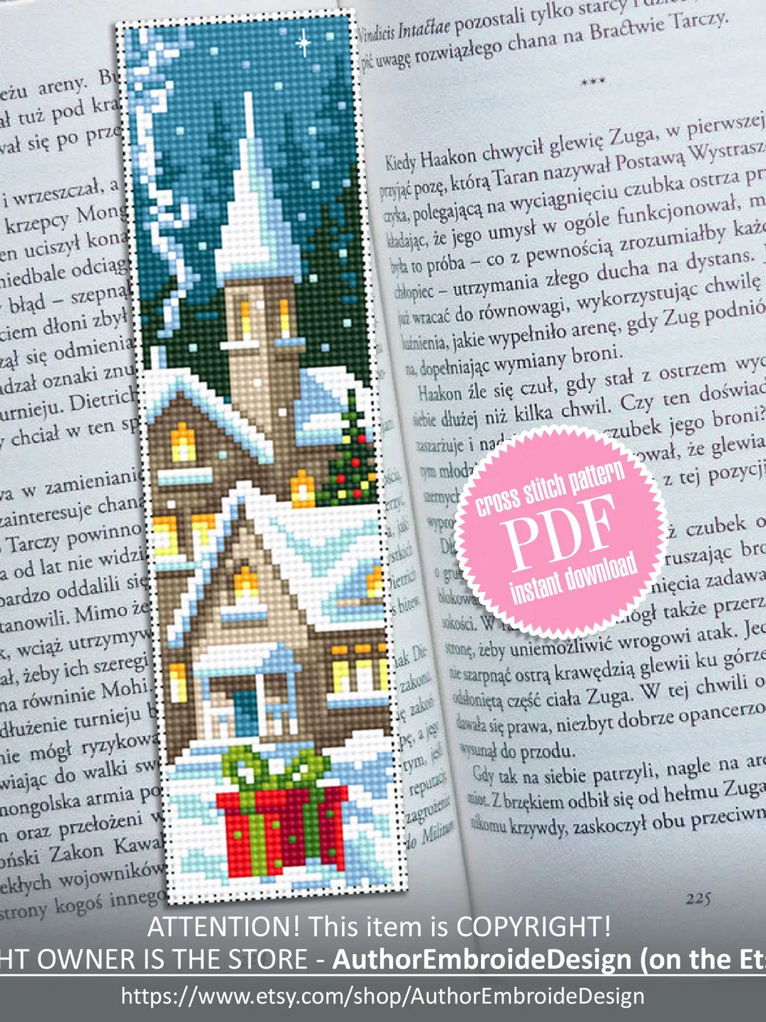 Winter bookmark cross stitch pattern PDF instant download Holiday cross ...