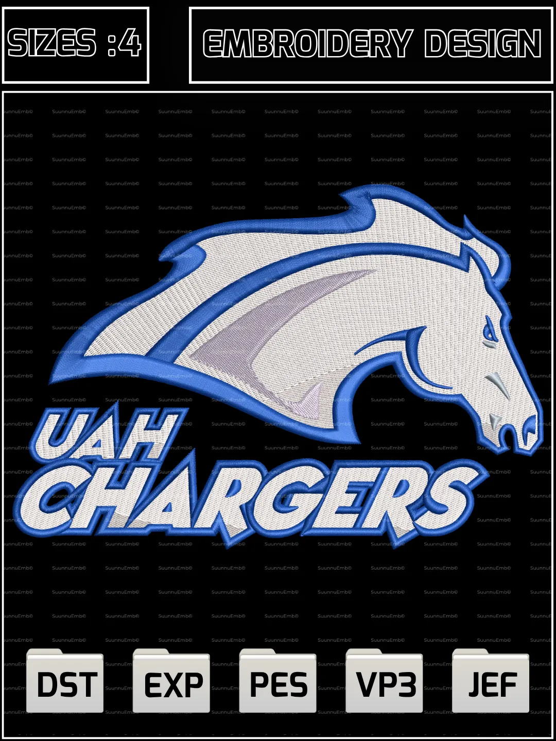 Alabama-Huntsville Chargers Logo Embroidery Design,NCAA Logos Embroidery Design,NCAA Teams, Machine Embroidery Design File,4 Sizes, Digital Download