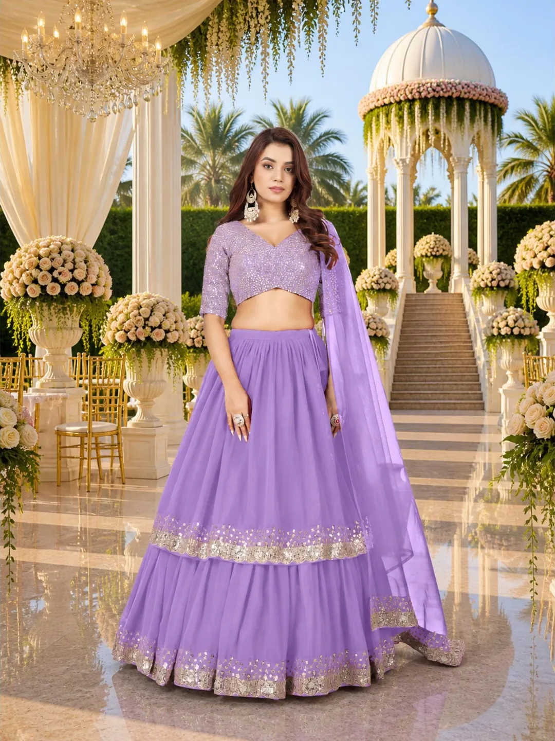 Lavender Sequin Embroidered Ready To Wear Lehenga Choli: Indian Wedding Wear