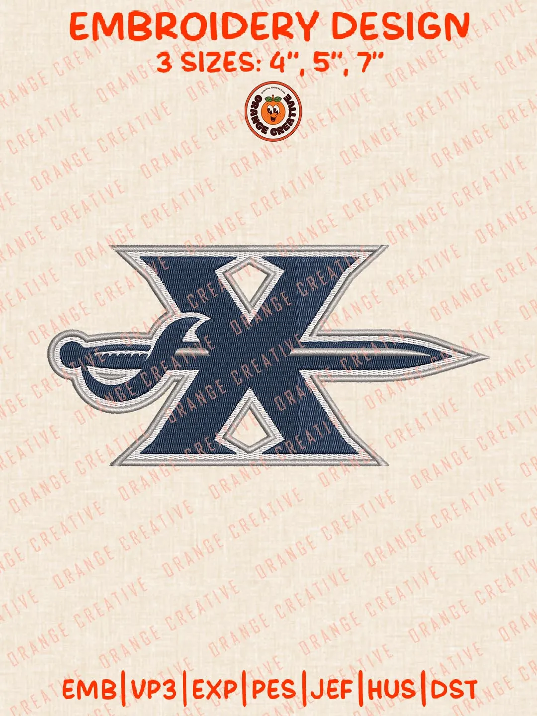 NCAA Xavier Musketeers Embroidery Design, NCAA Team Logo Embroidery Design, Machine Embroidery Design File, 4 Sizes, Custom Size, Digital Download