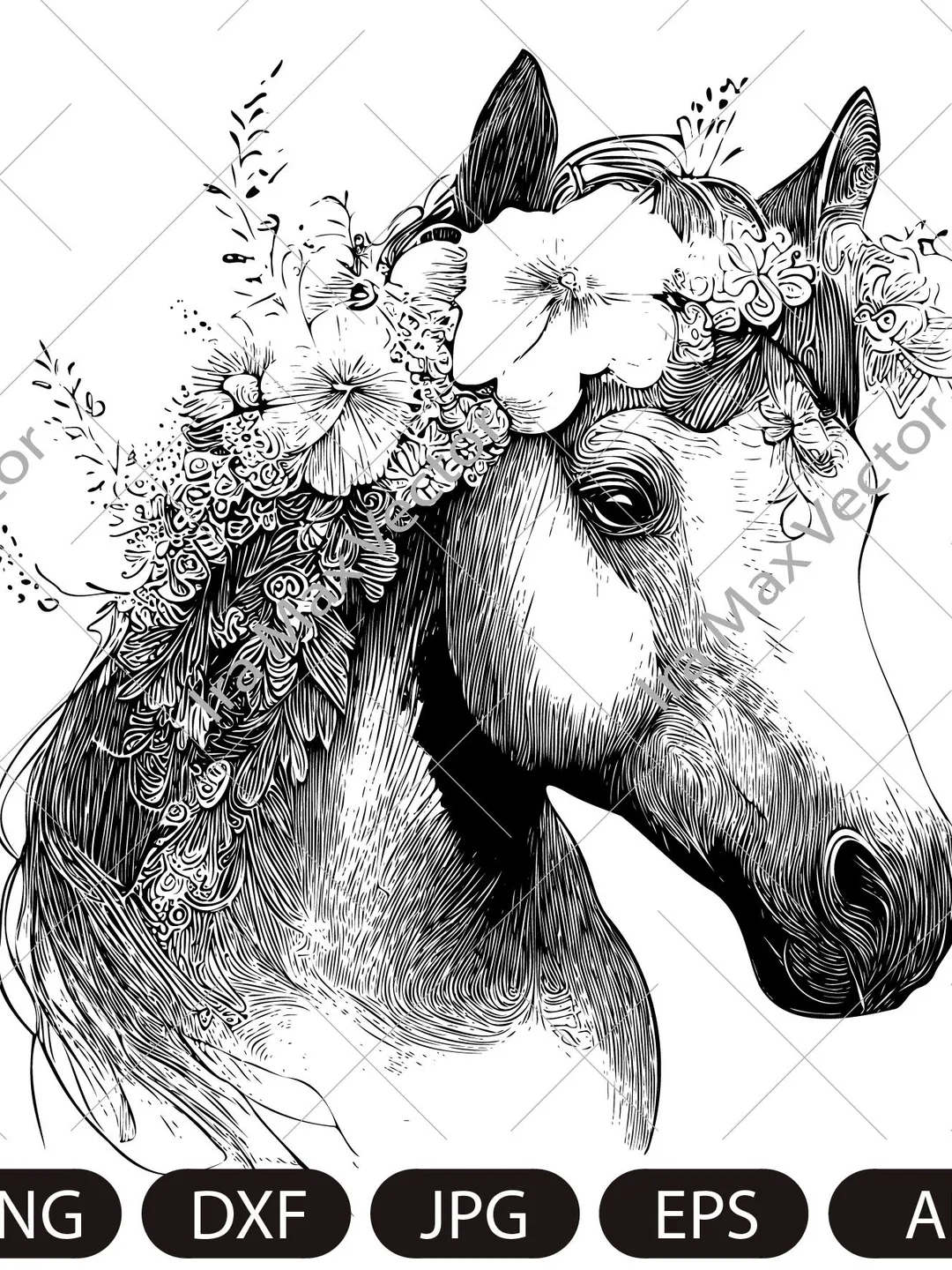 Horse SVG file, Horse with Flower Crown SVG, Horse face , Animal Face ...