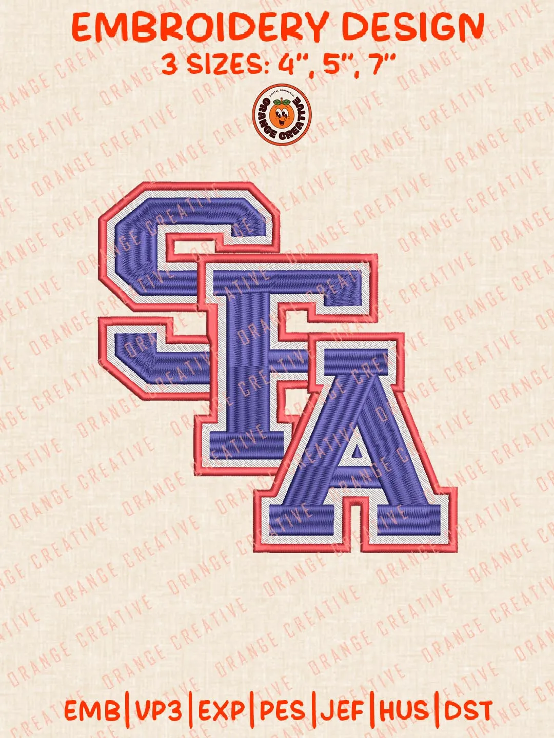 SFA Logo Embroidery Design Files, NCAA Logos Embroidery Designs, NCAA Stephen F Austin Lumberjacks Machine Embroidery Files, 3 Sizes, Custom Sizes, Instant Download
