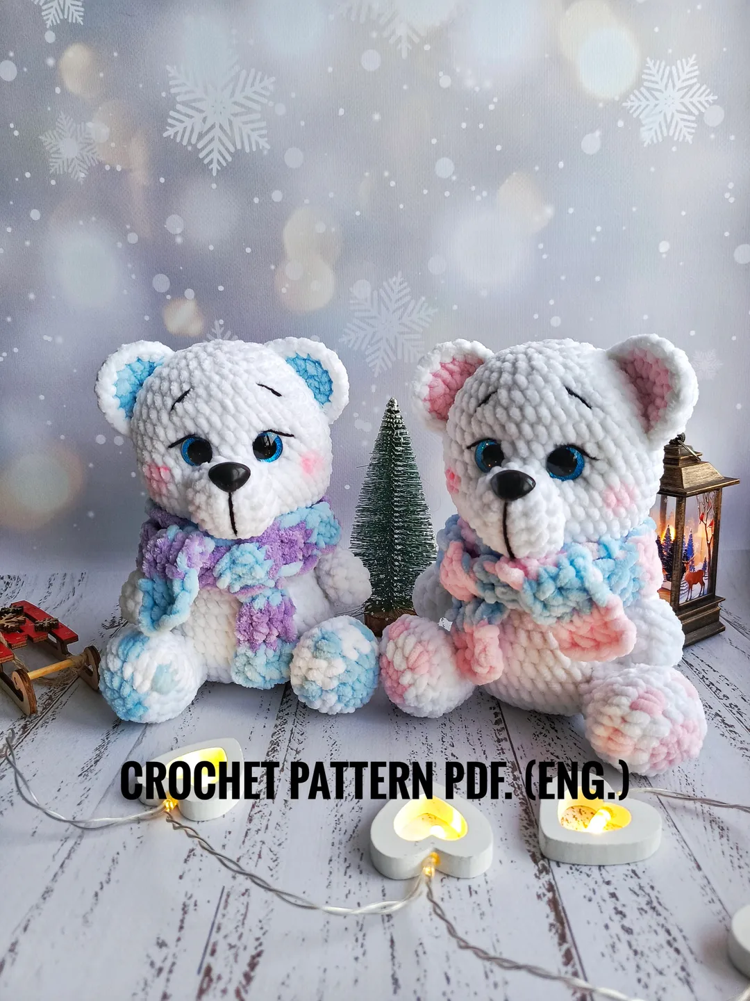 DIGITAL PATTERN: Polar Bear Christmas Crochet Plushie, Crochet pattern polar bear