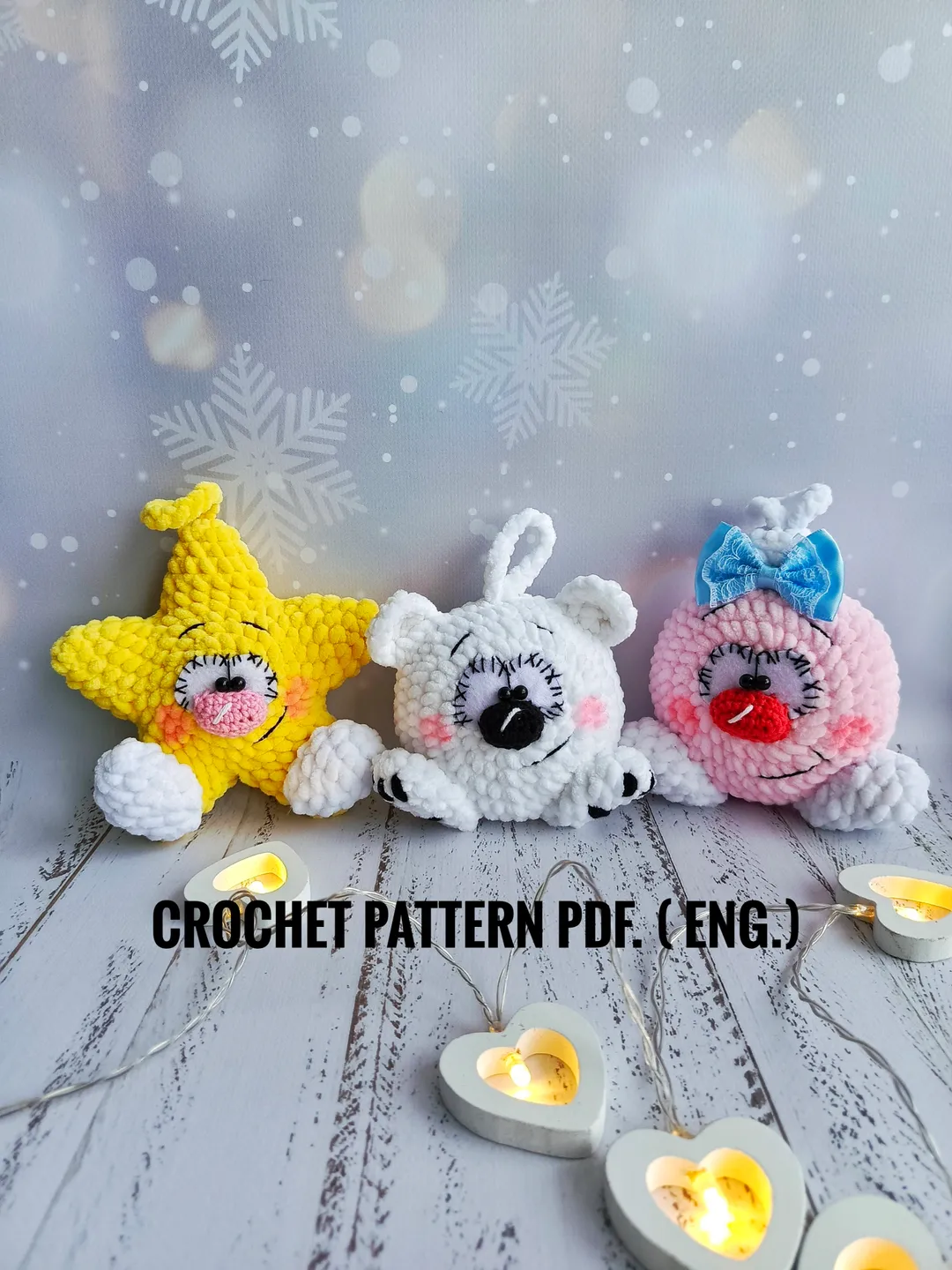 Crochet pattern Christmas tree decorations Baubles and Star, Polar bear, amigurumi Christmas tree toy, crochet pattern PDF Eng, tree decor