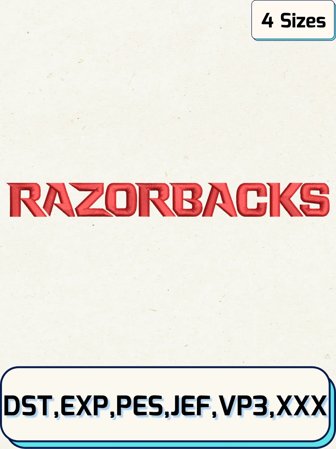 Arkansas Razorbacks Logo Embroidery Design Files, NCAA Logos Embroidery Designs, Machine Embroidery Files, 4 Sizes