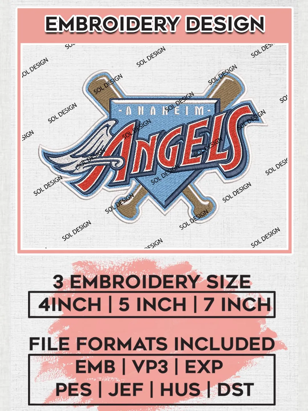 MLB Los Angeles Angels Logo Embroidery Design Files, MLB Los Angeles Angels Team Embroidery, MLB Teams, 3 sizes, MLB Machine embroidery designs, Digital Download