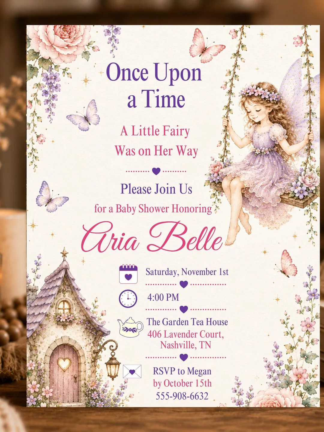 Whimsical Pastel Fairy Baby Shower Invite | Editable Floral Template in Canva