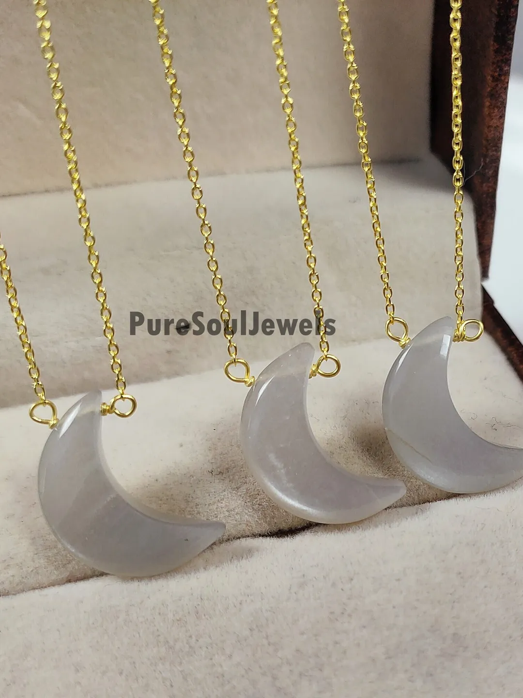Grey Moonstone Crescent Moon Necklace: 925 Sterling Silver Boho Jewelry
