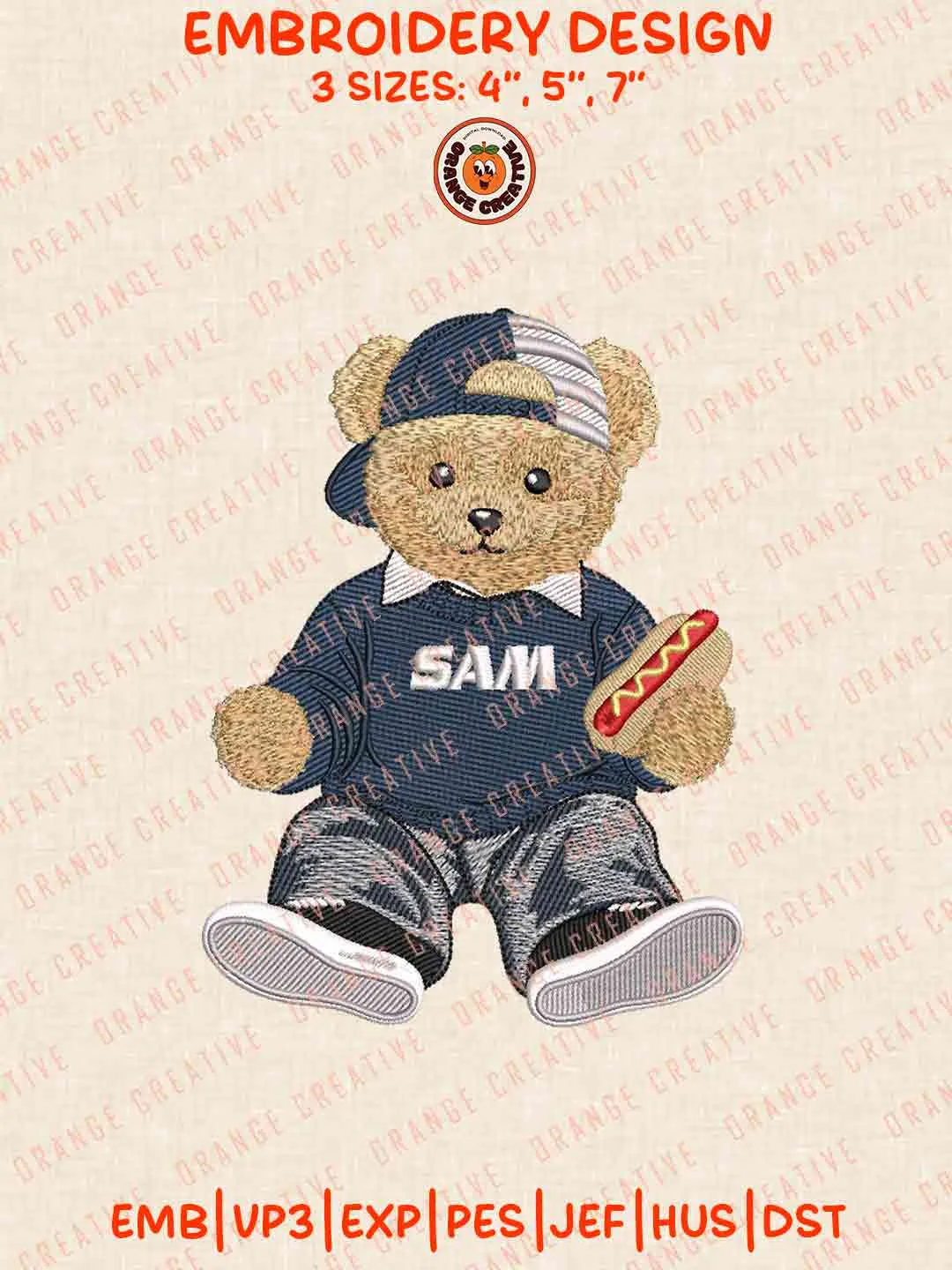 Samford Bulldog Teddy Bear Embroidery Design Files, Football Logos Embroidery Designs, Sport Machine Embroidery Files, 3 Sizes, Custom Sizes, Instant Download