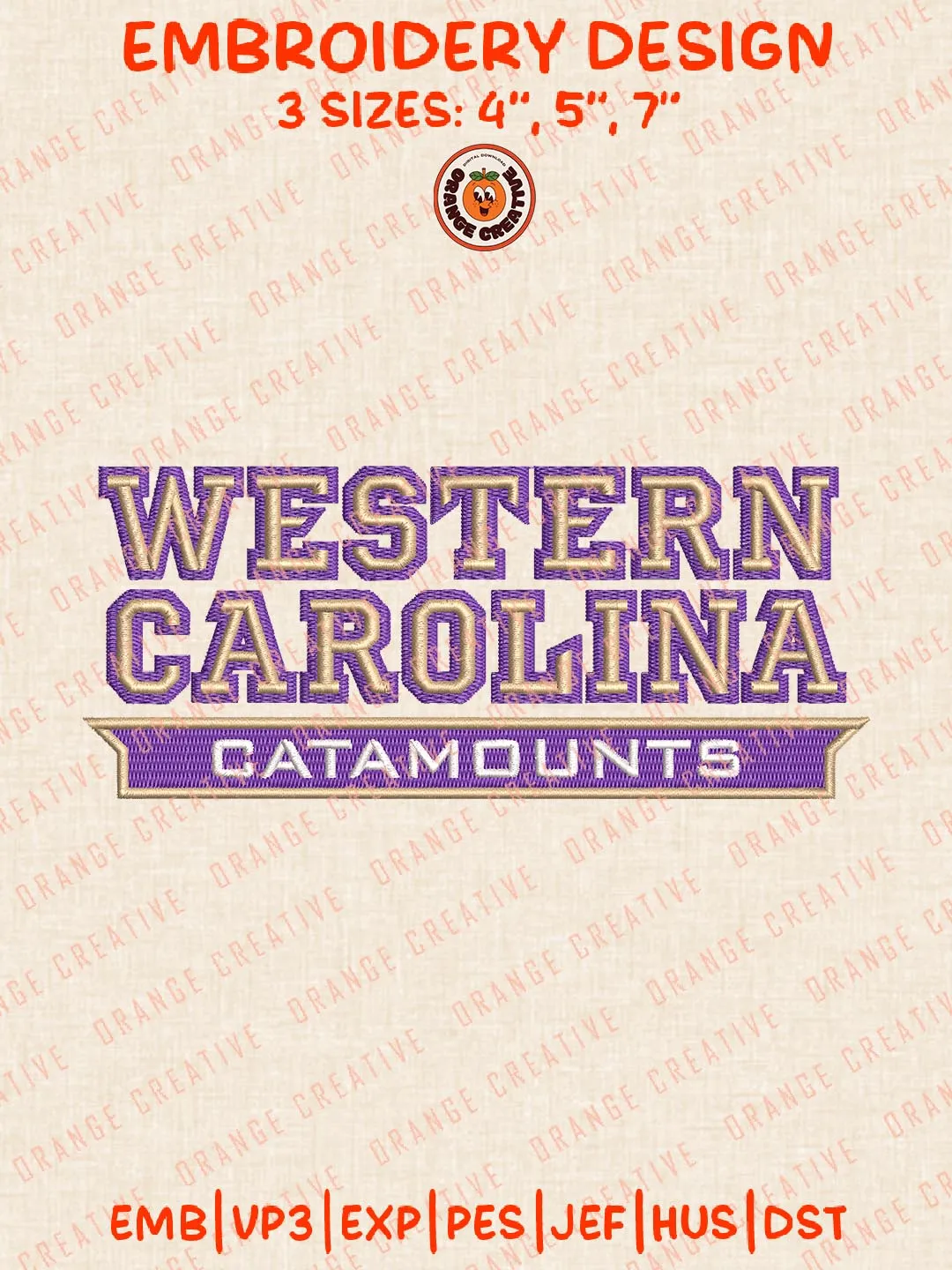 Western Carolina Catamounts Text Embroidery Design, NCAA Team Logo Embroidery Design, Machine Embroidery Design File, 4 Sizes, Digital Download