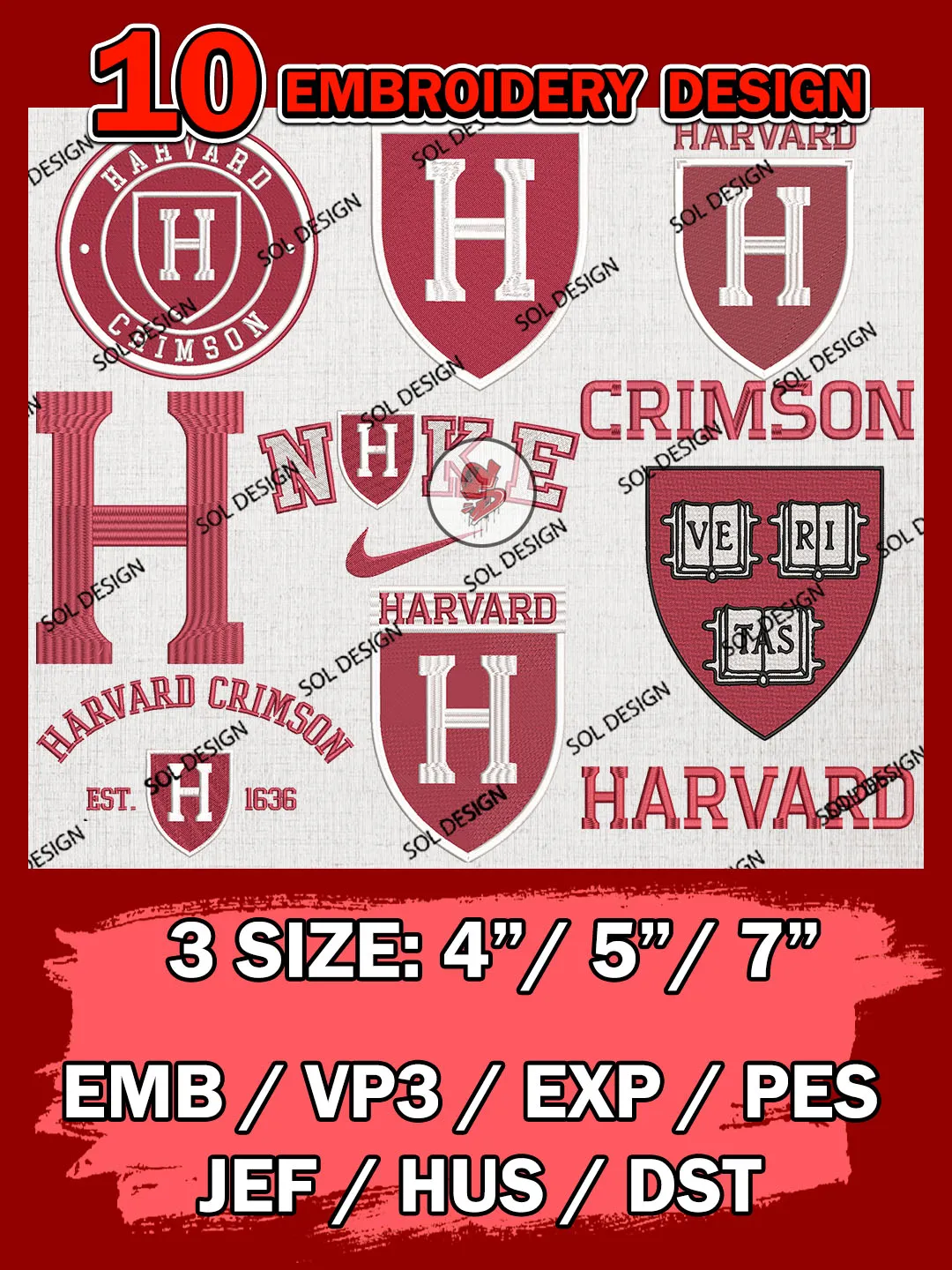 10 NCAA Harvard Crimson Bundle Embroidery Files, NCAA Harvard Crimson Team Bundle Embroidery Designs, NCAA Teams, National College Football Team 3 sizes, NCAA Harvard Crimson Machine Embroidery, Digital Download