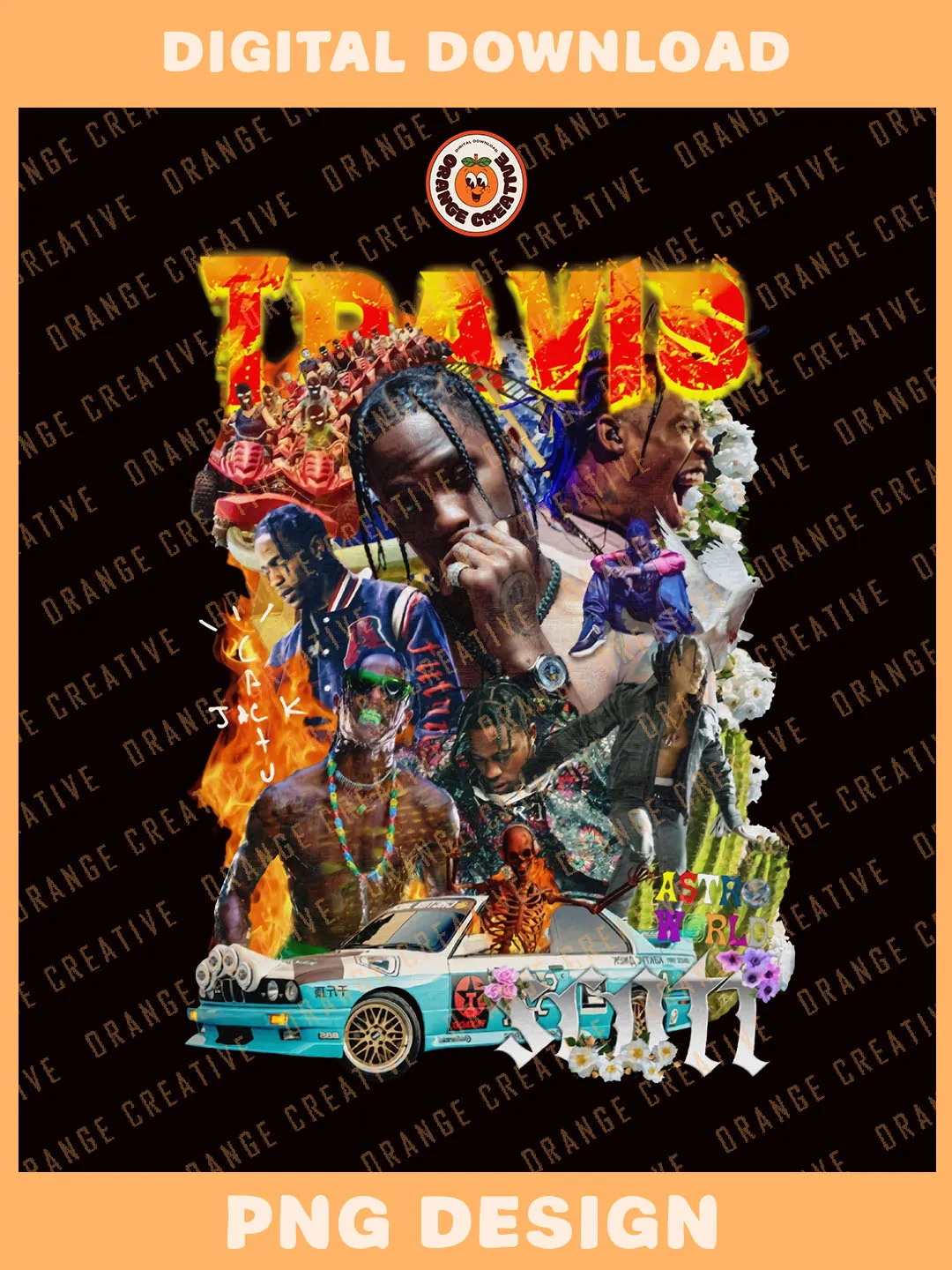 Vintage Tra.vis Scott Rapper Bootleg T-shirt PNG, 90s Bootleg Template ...