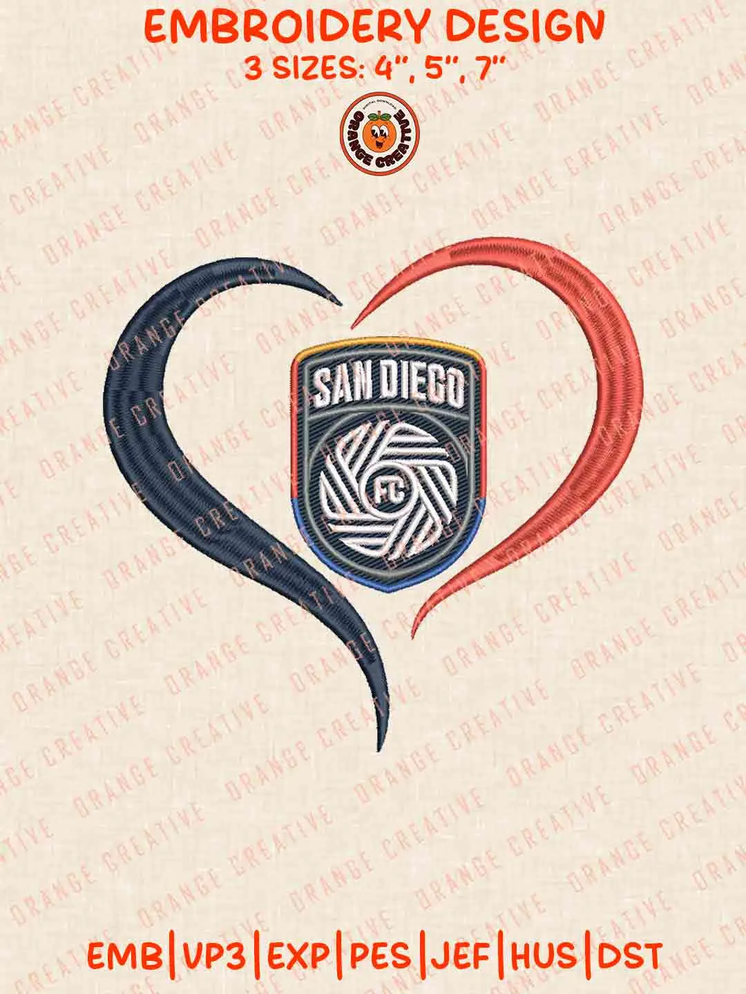 San Diego FC Heart Logo Logo Embroidery Files, MLS San Diego FC Logo Embroidery Designs, League Soccer Machine Embroidery Files, MLS San Diego FC Team Machine Embroidery, 3 sizes, Digital Download
