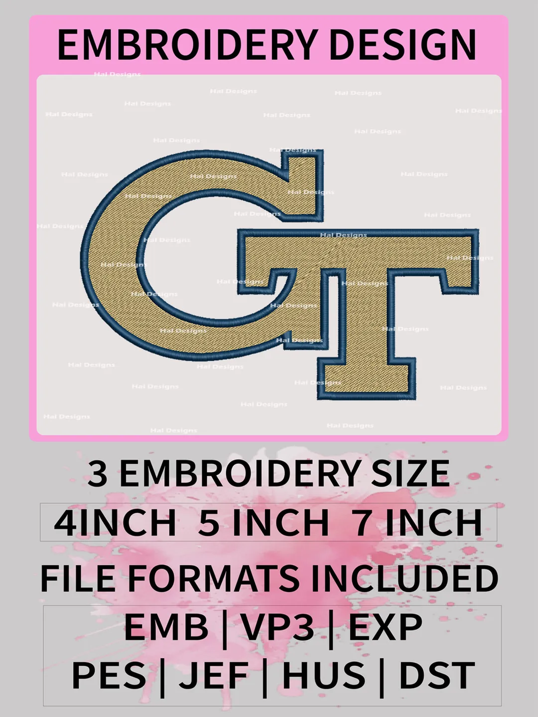 NCAA Georgia Tech Yellow Jackets Embroidery File, 3 Sizes, 6 Formats, NCAA Machine Embroidery Design, NCAA Logo, NCAA Teams