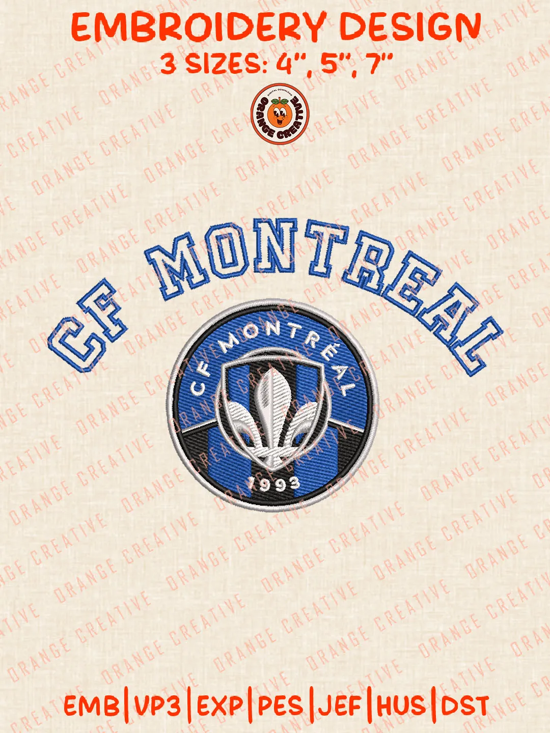 CF Montréal Wordmark Round Logo Embroidery Files, CF Montréal Embroidery Designs, League Soccer Machine Embroidery Files, MLS CF Montréal Logo Machine Embroidery, 3 sizes, Digital Download