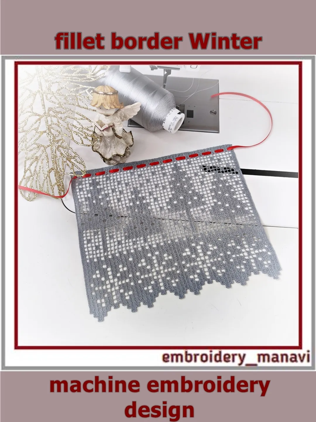 FSL In the hoop Embroidery design Lace fillet border Winter - Embroidery Manavi 05