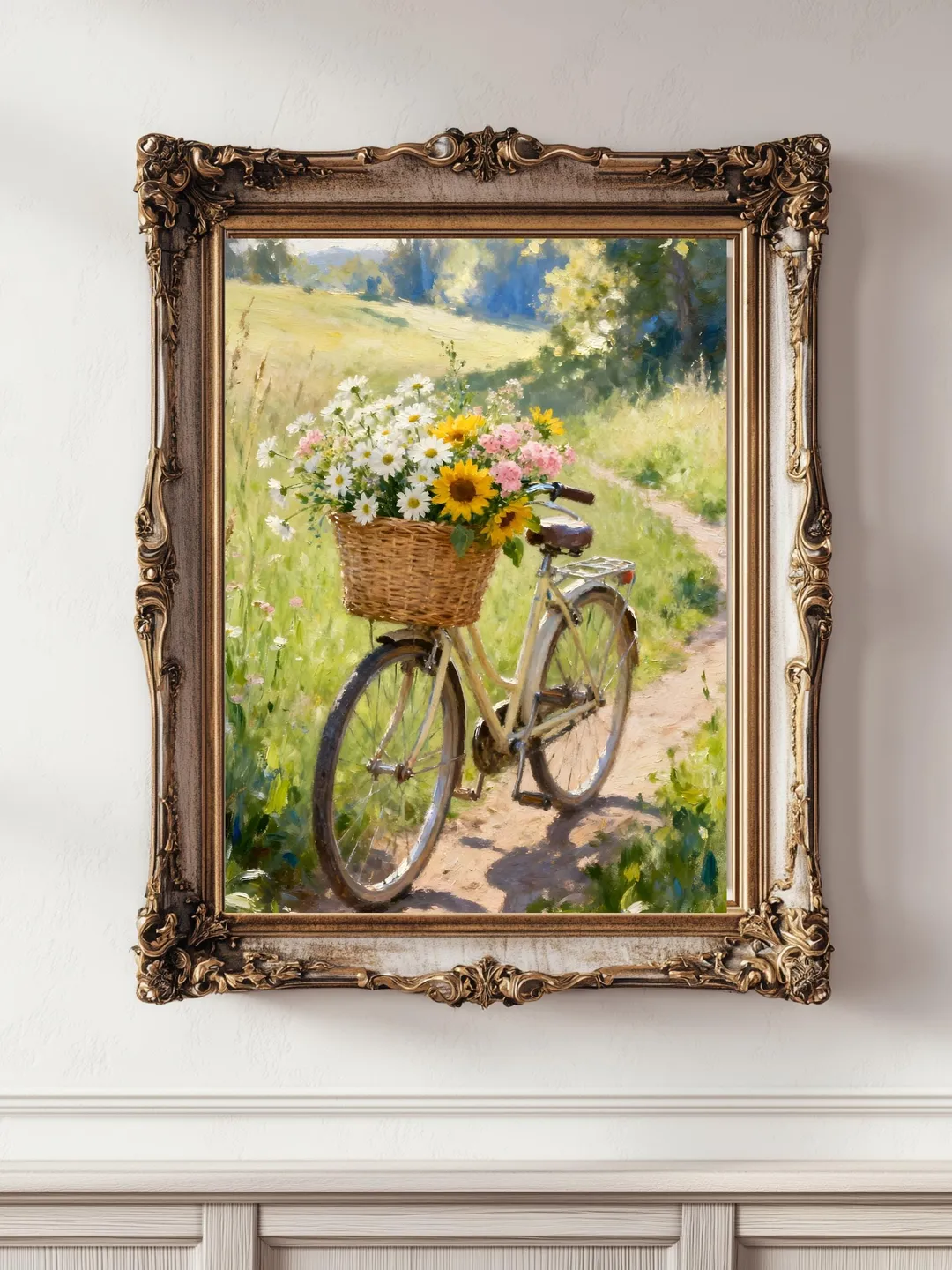 Vintage Village Landscape Painting Print Rustic Large Wall Art, Digital ...